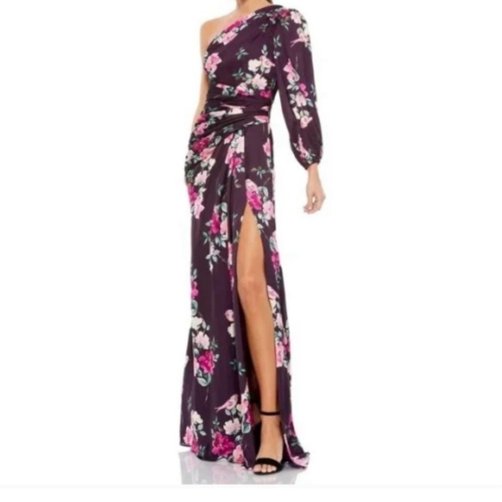 Ieena Mac Duggal Floral plum one shoulder Maxi dress S